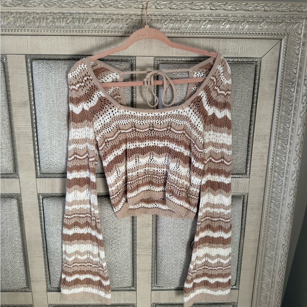 New Hollister Crochet Boho Striped Knit Cropped Top Medium